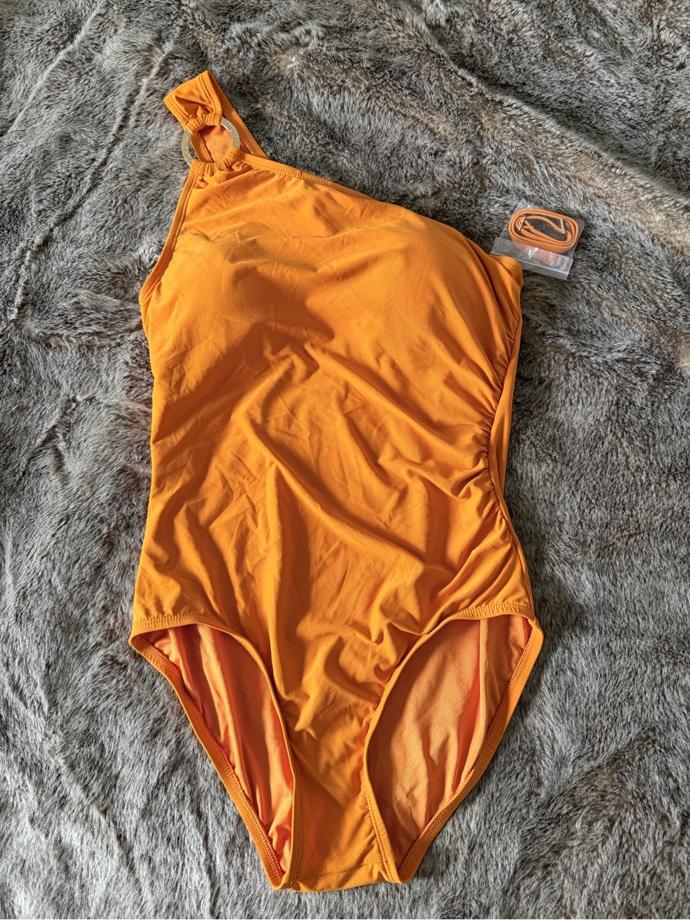 NWOT- One-Piece Swimsuit - orange One-Shoulder bathing suit